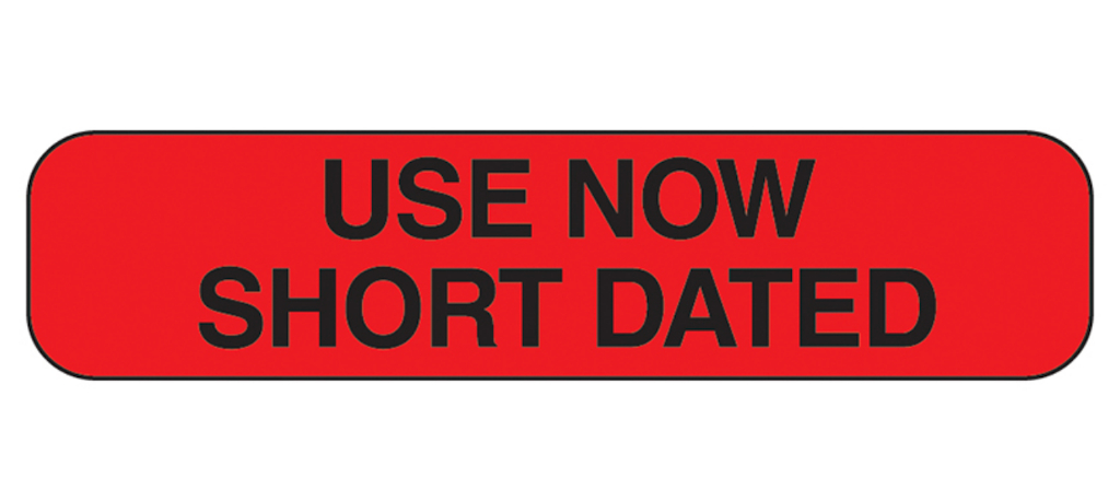 Use Now Short Dated Labels, Red w/Black Text 1,000/EA