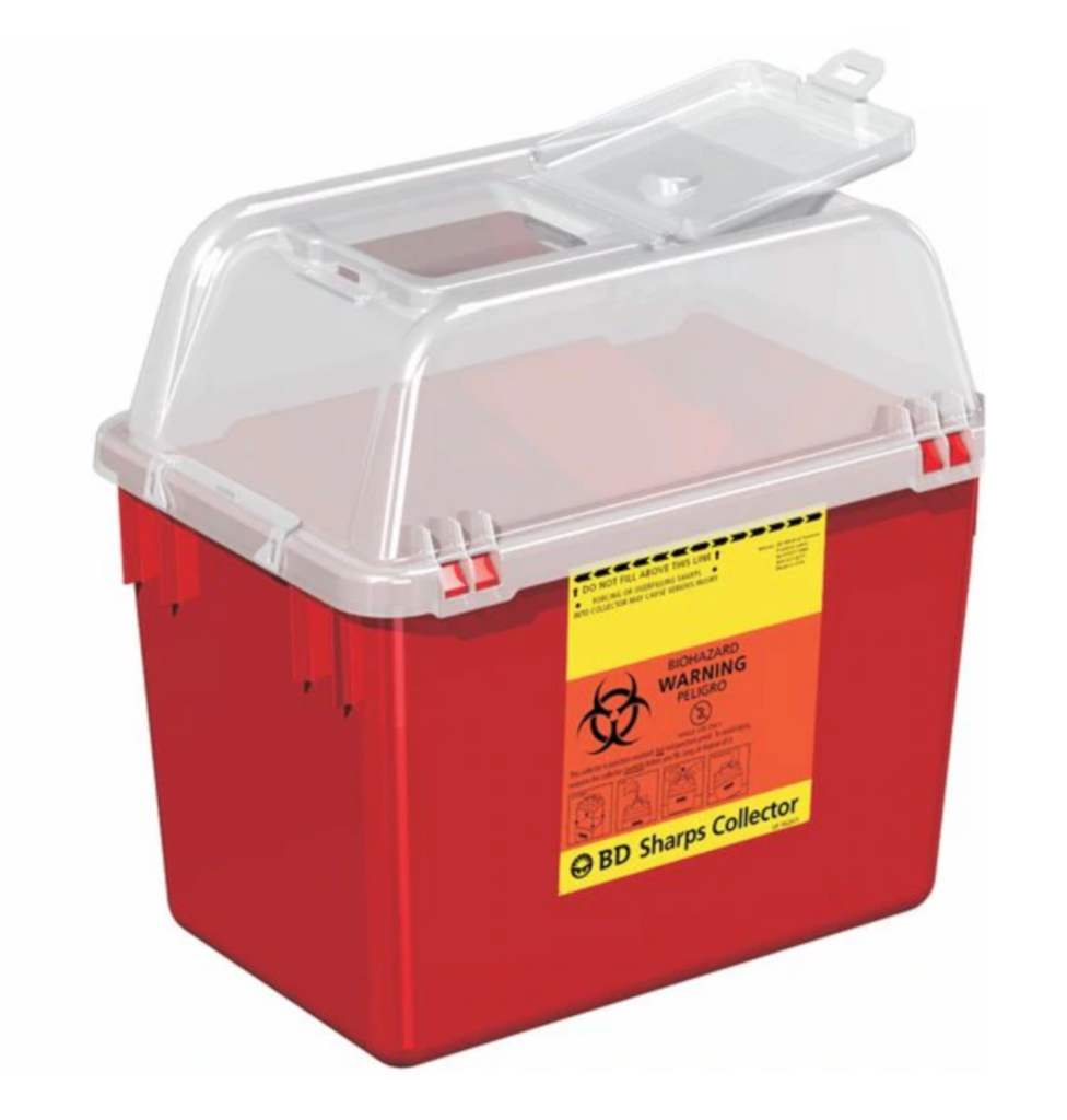 Sharps Container BD™ 26 X 29 X 17 cm 8 Quart Red Base / Clear Lid Vertical Entry, 1/EA, 24/CS