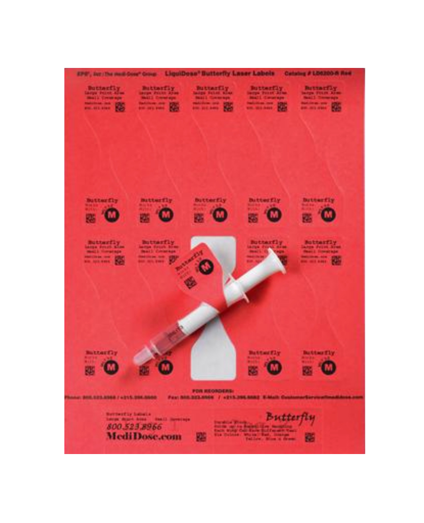 LiquiDose Butterfly Label Laser, Oral - RED 1000/pk