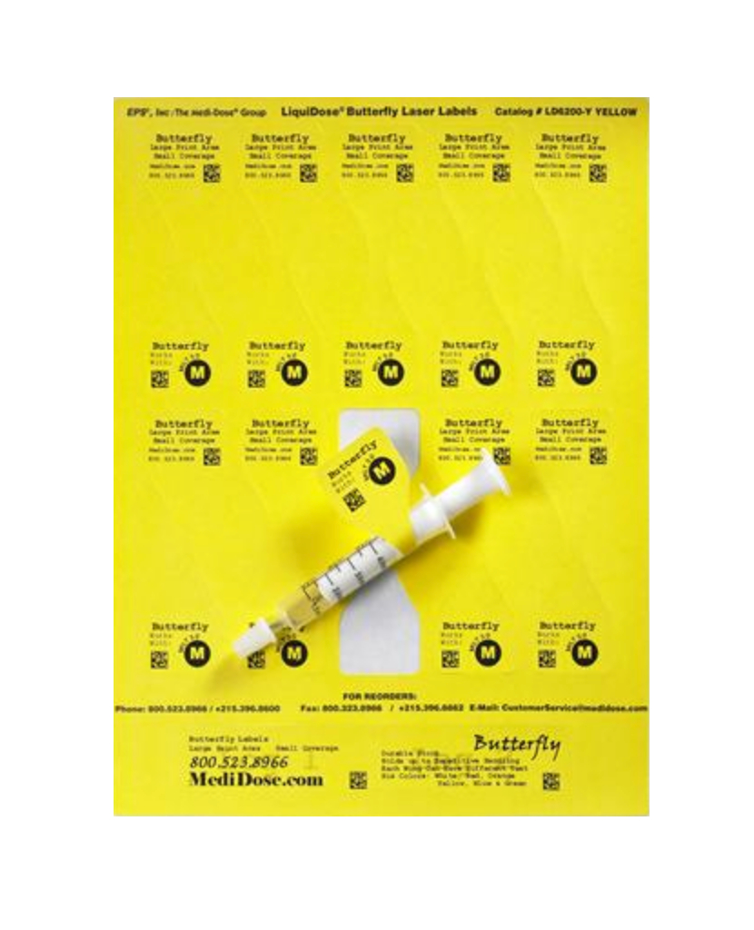 LiquiDose Butterfly Label Laser, Oral - Yellow 1000/pk