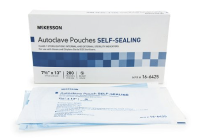 Sterilization Pouch Mckesson EO Gas / Steam 7.5 x 13 Inch Transparent Blue / White Self Seal Paper /