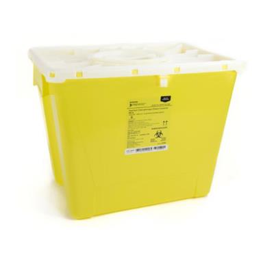 Sharps Container, 13.5H x 17.3W x 13L", Locking Lid, Non-Sterile, Yellow -Chemo, 8 Gallon, 9/CS
