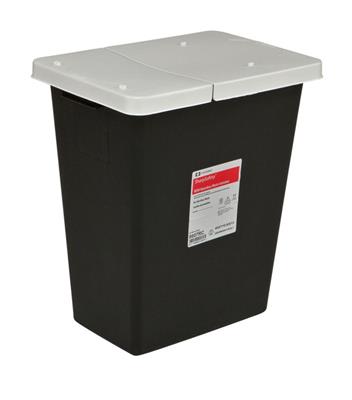 RCRA Waste Container 8 Gallon Black Base White Lid Hinged Lid 10/Case