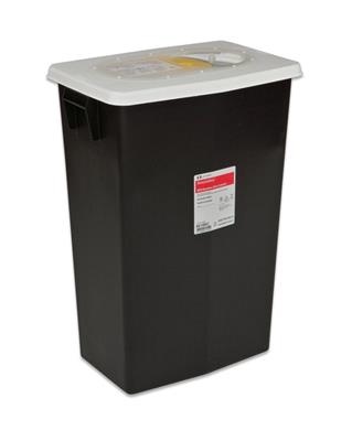 RCRA Waste Container 18 Gallon Black, White Sliding Lid 5/Case