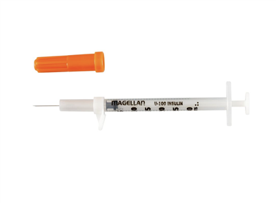 Insulin Syringe W/ Needle Magellan, 0.3 mL 29 Gauge 1/2 Inch, Attached Needle sliding Safety Needle