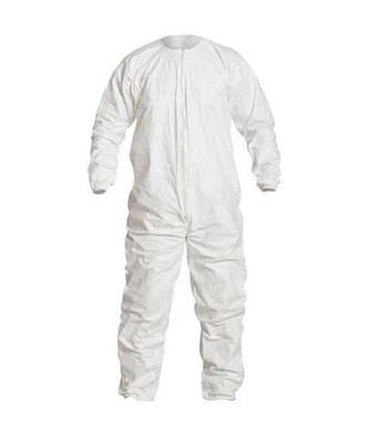 Cleanroom Coverall, DuPont, Tyvek, IsoClean, Size 2XL, White, Disposable, Zipper Front, Elastic Wris