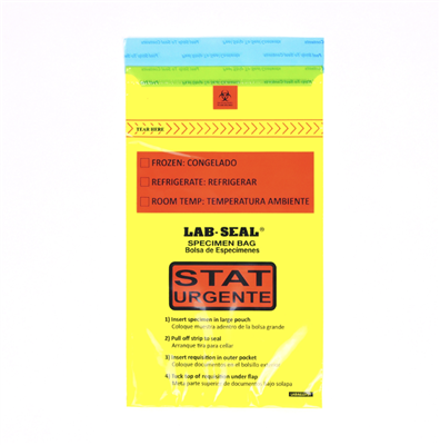 6" x 10" 1.8 mil Tamper-Evident Specimen Bags w/ Removable Biohazard Symbol YLW Tint Printed "STAT"