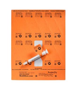 LiquiDose Butterfly Laser/Ink Jet Labels 1-1/4" x 4-1/4" Orange