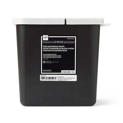 RCRA Biohazard Waste Container with Hinge Top, Black, 2 gal., 20/CS