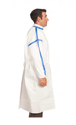Sterile Clean Room Gown, Chemo Tested, Breathable PE/PP, Level 3 impervious, stand up collar with ve