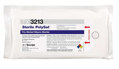 Sterile PolySat 9" x 11" (23 cm x 28 cm) Pre-Wetted Polypropylene Wipers, 50 wipers/flexpack 20 flex